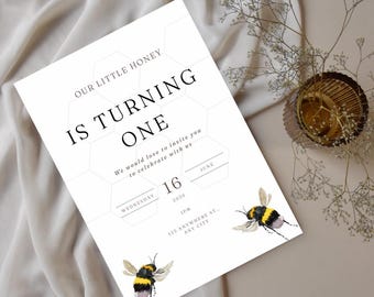Invitación de primer cumpleaños / pequeña miel / temática de abejas / primer cumpleaños / fiesta de abejas