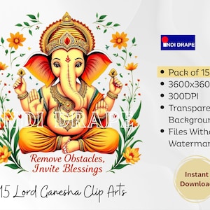 Wildflower Ganesh Clipart | Diwali Prints | Temple Decoration | Hindu God Wall Art (Commercial Digital Download)