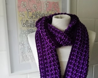 Purple Crochet Scarf, Cotton and Acrylic Scarf in two shades of Purple