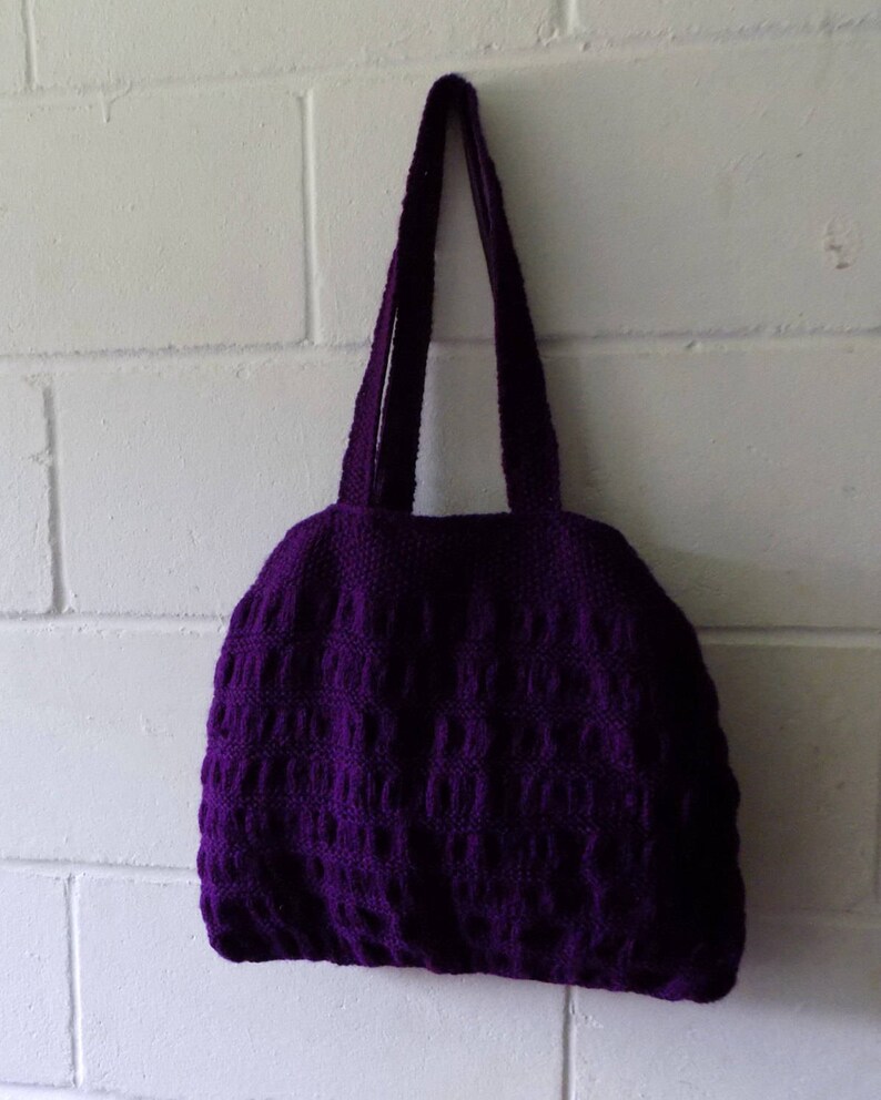 Purple Handbag Hand Knitted Purple Tote Bag.