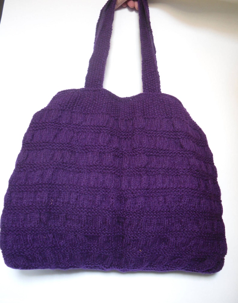 Purple Handbag Hand Knitted Purple Tote Bag.