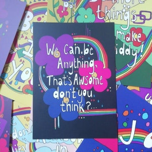 Nous pouvons être n'importe quoi, illustration de citation positive, dessin à l'encre couleur numérique, impression d'art au format carte postale