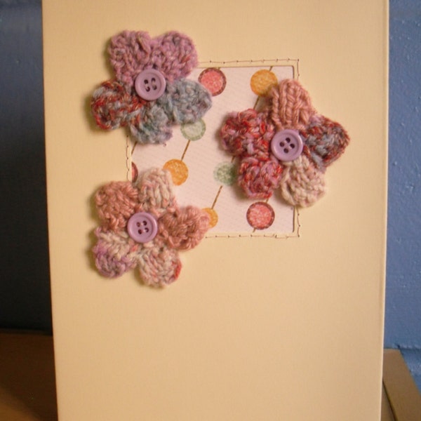 Knitted Greetings Card, Knitted Flower Card, Birthday, Mothers Day, Blank Inside