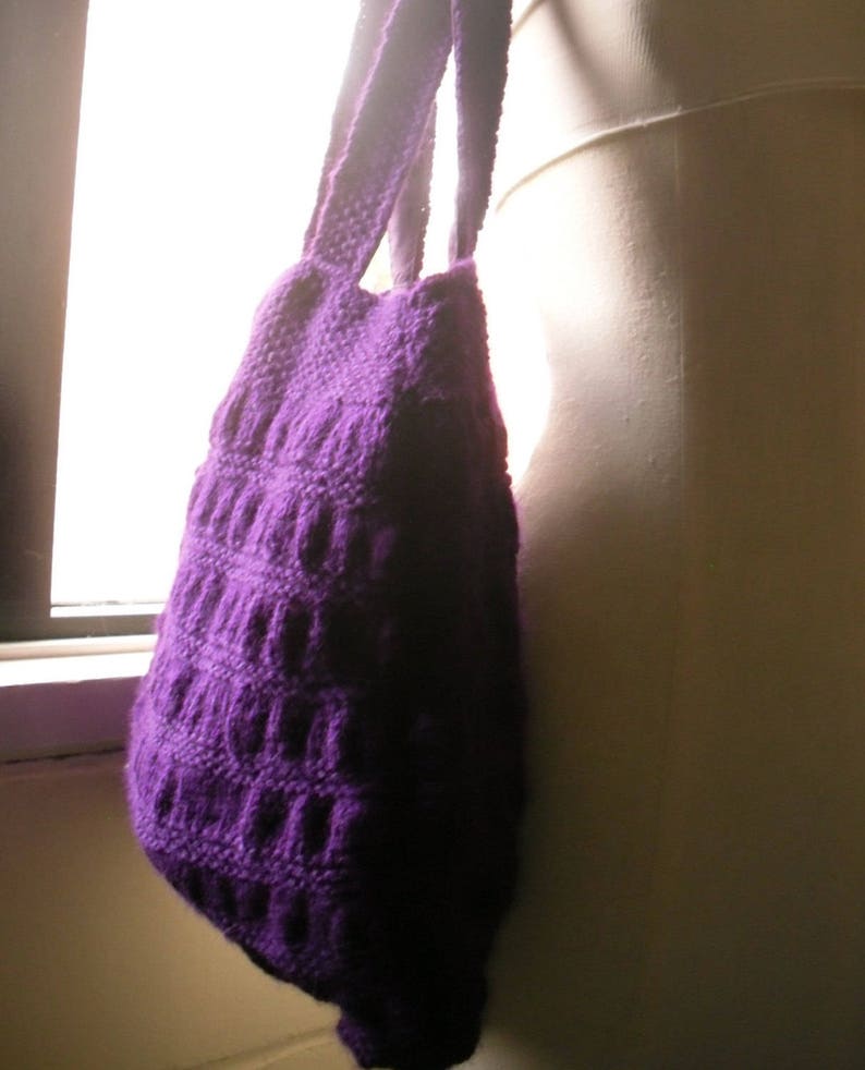 Purple Handbag Hand Knitted Purple Tote Bag.