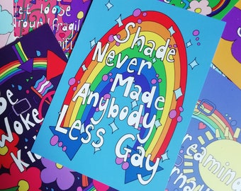 Shade Never Made Anybody Less Gay, digitally coloured ink drawing, Postcard Sized Art Print