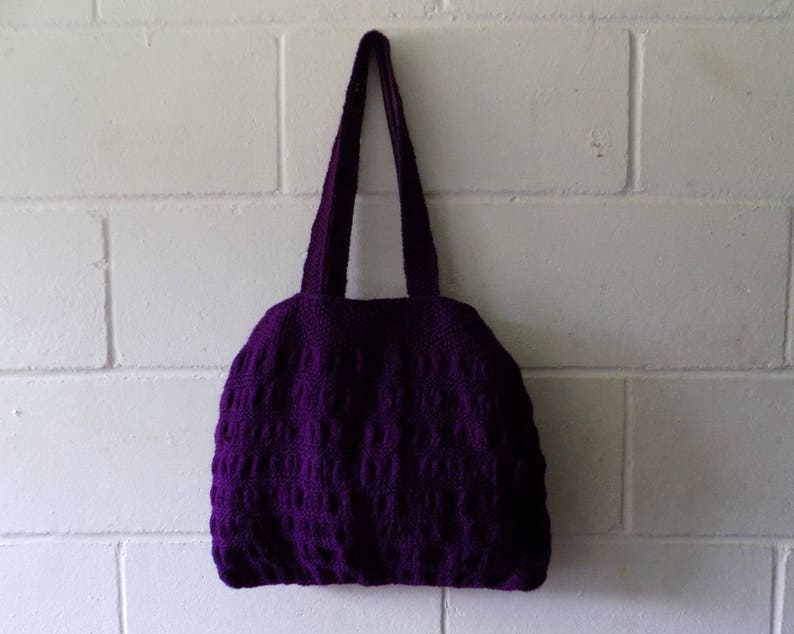 Purple Handbag Hand Knitted Purple Tote Bag.