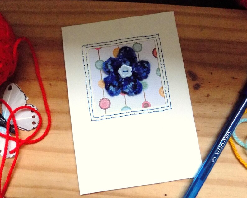 Knitted Flower Card Birthday Card Thank you card Greetings Card Blue Flower Get Well card