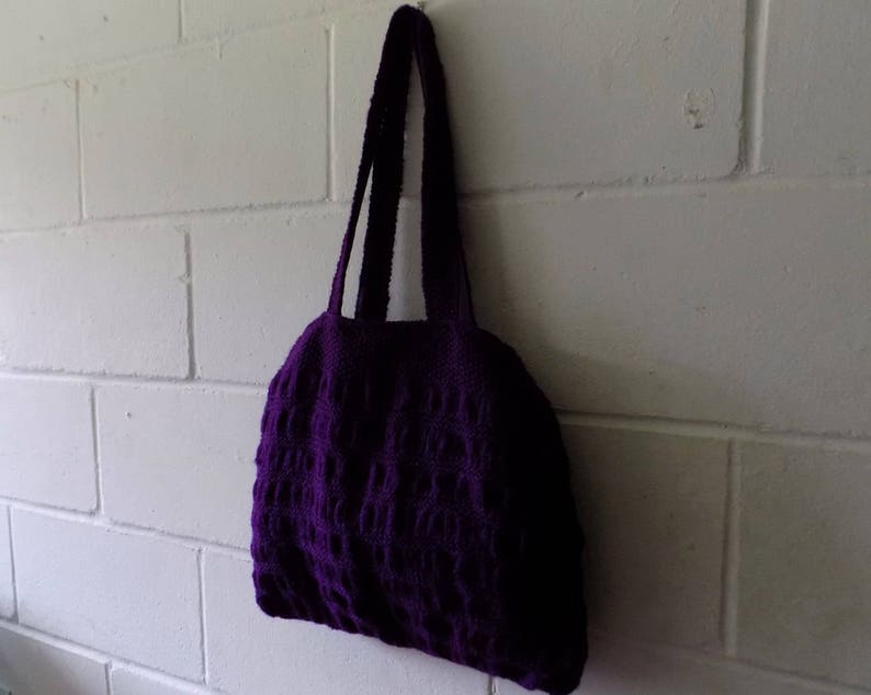 Purple Handbag Hand Knitted Purple Tote Bag.