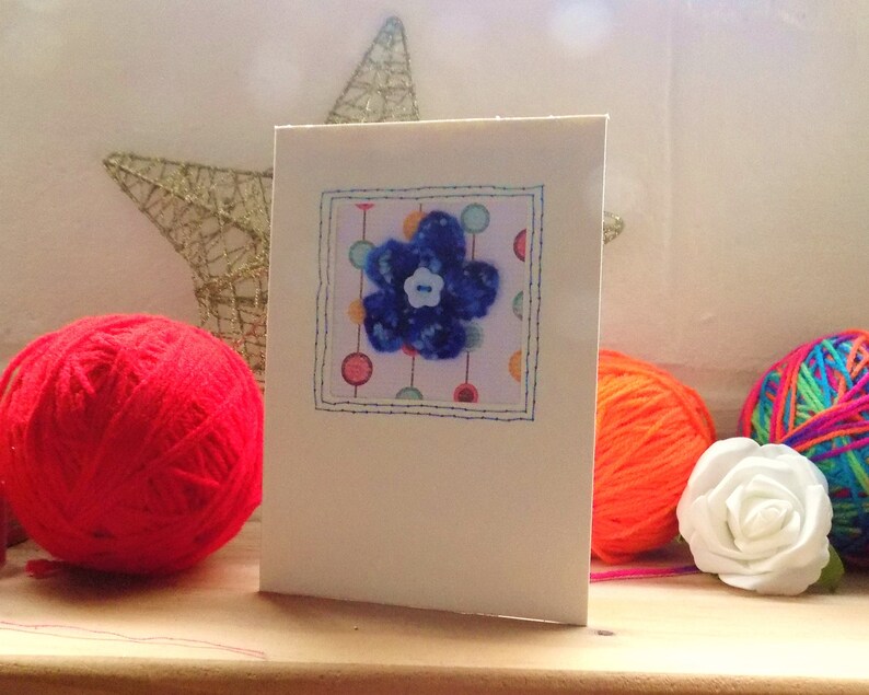 Knitted Flower Card Birthday Card Thank you card Greetings Card Blue Flower Get Well card
