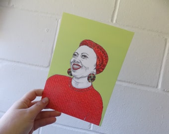 Rhian, Strong Woman Portrait, Illustration, digitally collaged ink drawing, A5 Art Print