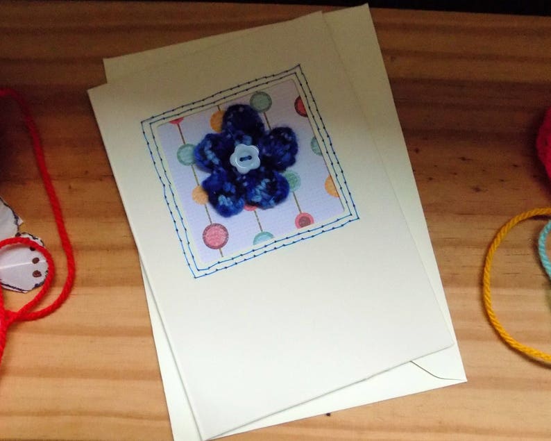 Knitted Flower Card Birthday Card Thank you card Greetings Card Blue Flower Get Well card