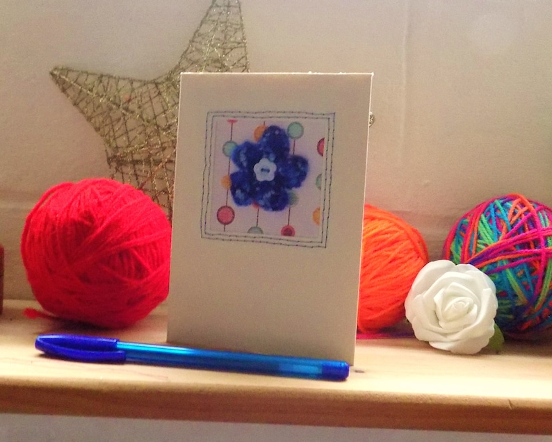 Knitted Flower Card Birthday Card Thank you card Greetings Card Blue Flower Get Well card