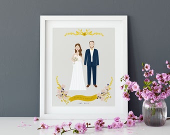 Custom portrait of couple custom couple illustration personalized portrait family illustration with pets wedding gift wedding portrait