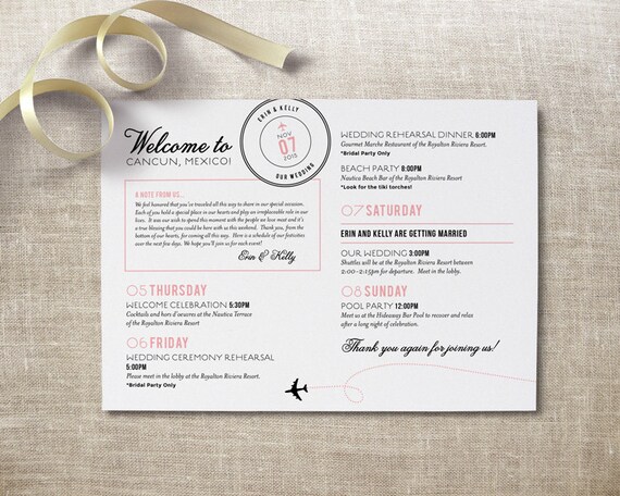 Destination Wedding Weekend Timeline Wedding Program Order Etsy