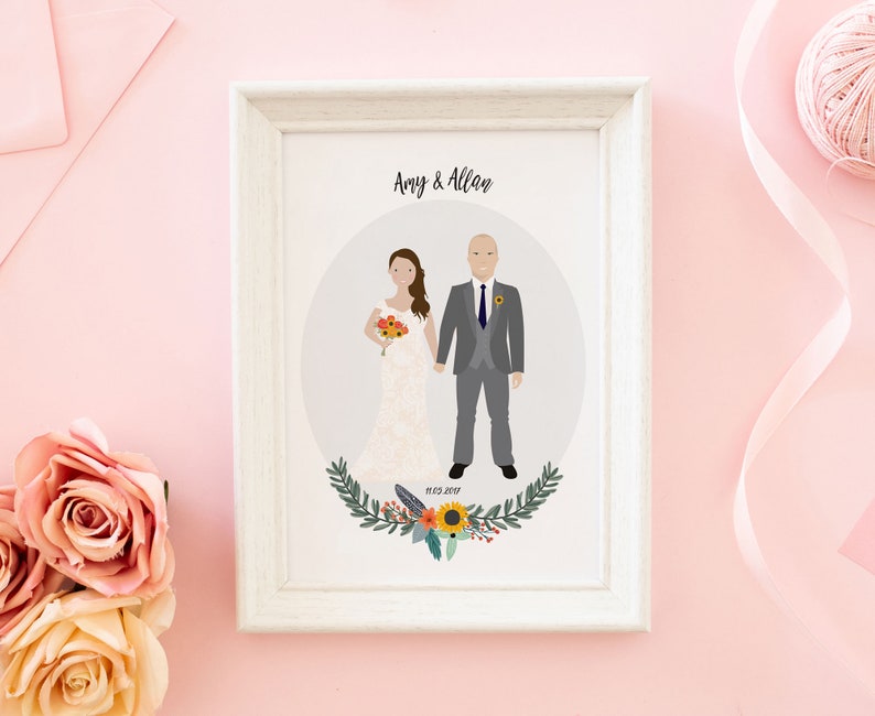 Custom Portrait Wedding Illustration Couple Wall Art Couple Etsy