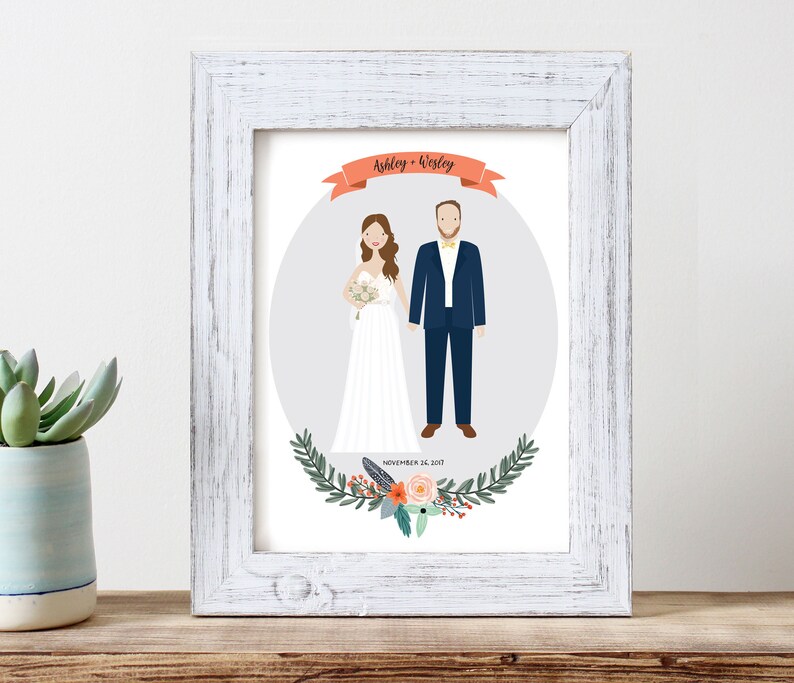 Custom Portrait Wedding Illustration Couple Wall Art Couple Etsy