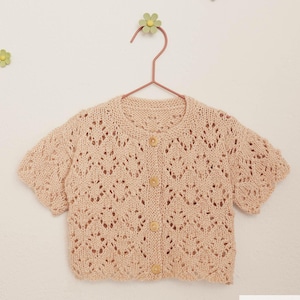 Handmade Lace Baby Cardigan: Cotton Wool Blend, Short Sleeve