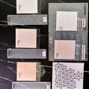 Destash Craft Embossing Folders Lot, Vintage Sheet Music, Lace Borders, Cuttlebug Textile Damask, Honeycomb Geometric
