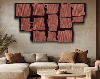 Handmade Wool Tapestry: Abstract Geometric Textile Wall Hanging, Rust Brown Neutral Decor