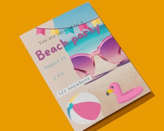 Beach Party Summer Invitation Bundle Editable Canva Template Printable Download