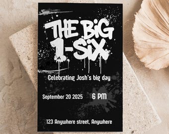 Invitación de grafiti para adolescentes de 16 años: fiesta de cumpleaños de arte callejero urbano (plantilla editable)