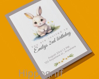 Bunny Kids Birthday Party Invitation Editable Canva Template Printable Download