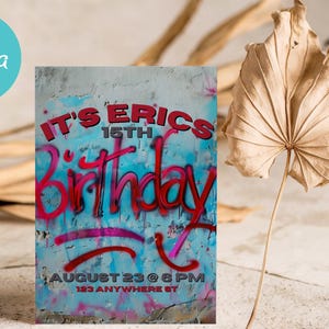 Graffiti Birthday Party Invitation Poster Editable Canva Template Printable Download