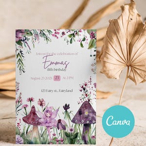 Fairy Garden Birthday Party Invitation Editable Canva Template Printable Download