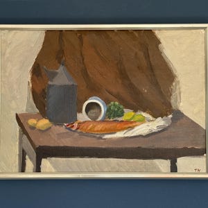 Mid-century original oil painting still life 'Fresh Catch'
