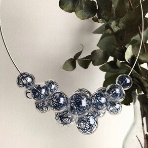 Blown glass bubble statement necklace foam Various Colours Blue