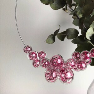 Blown glass bubble statement necklace foam Various Colours Pink