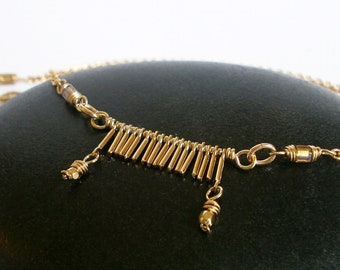 Delicate Gold Bar Fringe Pendant Gold Bar Necklace Geometric Pendant Gold Chain Rectangle Charm Necklace