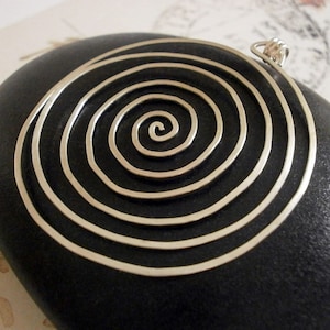 Large Sterling Silver Spiral Pendant for Necklace Labyrinth Pendant Big Circle Pendant Hammered Wire Jewelry Silver Statement