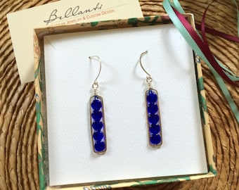 Silver Rectangle Bar Boucles d’oreilles vintage Cobalt Blue Bead Boucles d’oreilles Fil Bijoux Géométrique Sterling Silver Frame Boucles d’oreilles Silver Hoops Dangles