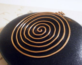 Rose Gold Spiral Labyrinth Pendant for Necklace 14k Rose Gold Fill Pendant Big Pink Gold Circle Pendant Hammered Wire Jewelry