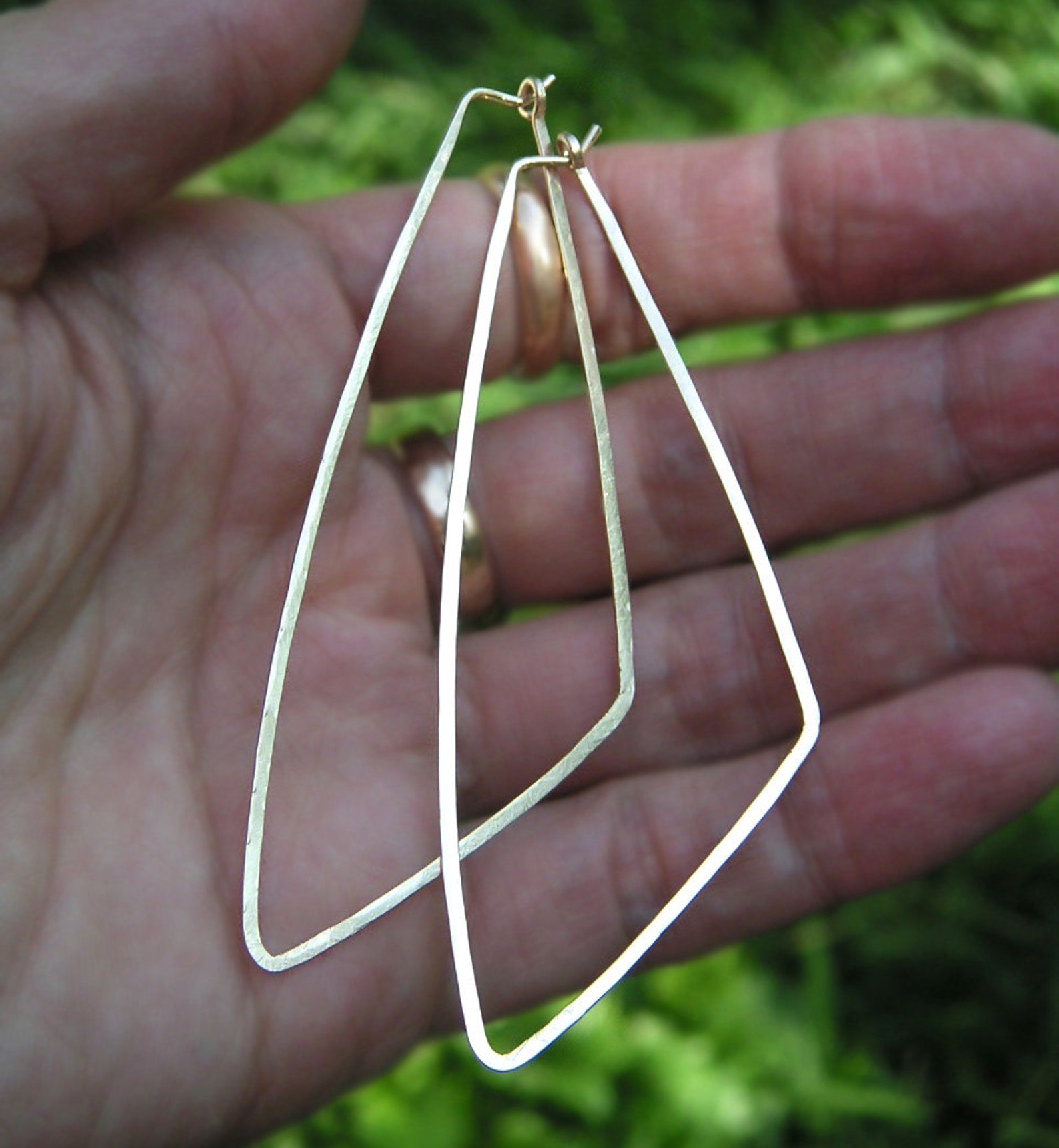 Long Gold Triangle Hoop Earrings Geometric Hoops Gold Statement