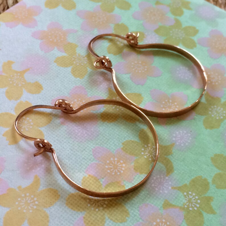 Rose Gold Hammered Hinged Hoop Earrings 1 Small Rose Gold Hoops Wire Jewelry Horseshoe Hoops image 6