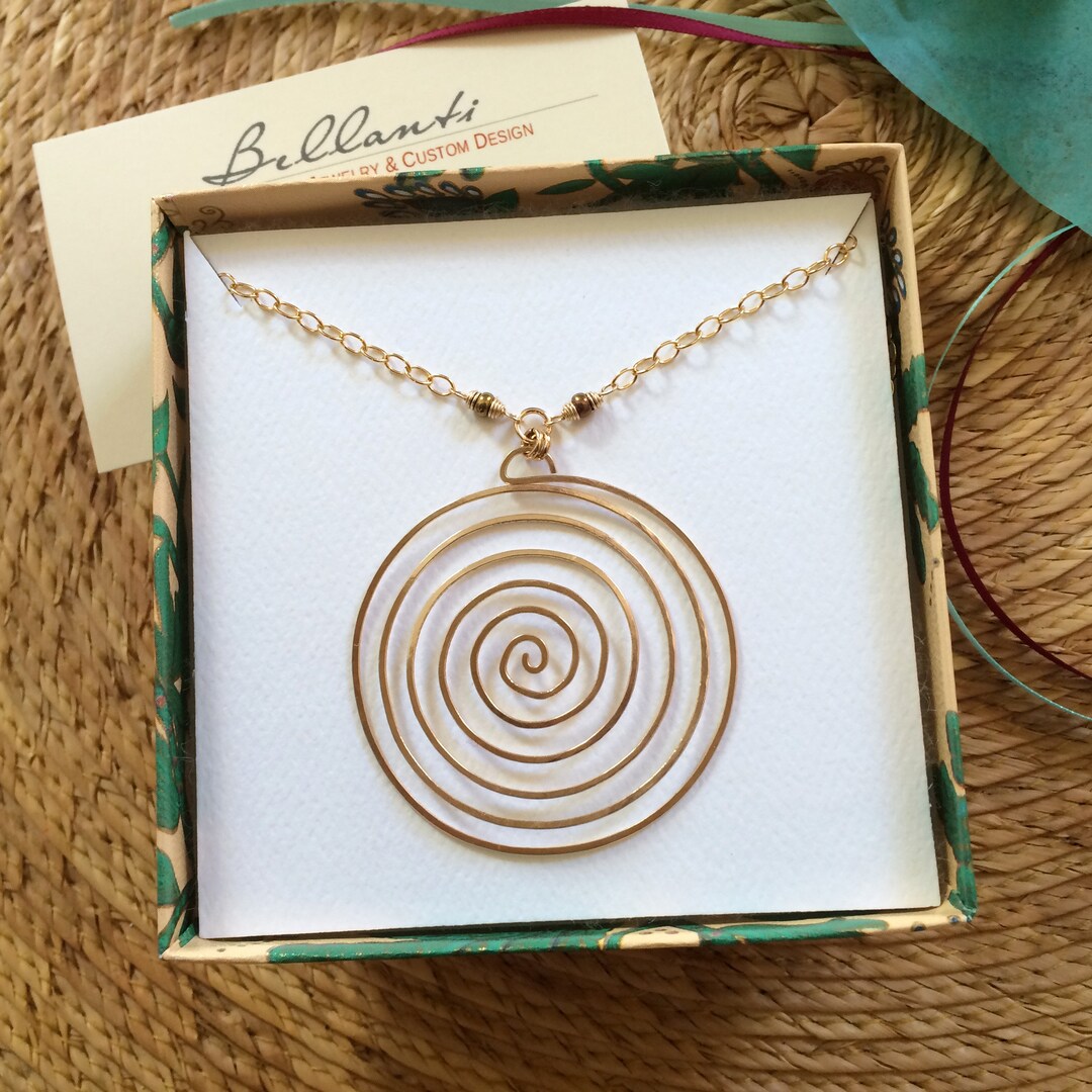 Large Gold Spiral Necklace Spiral Pendant Circle Necklace Swirl