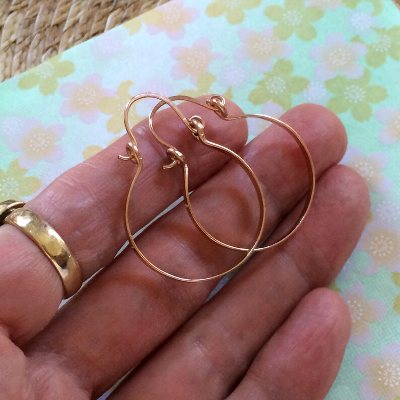 Rose Gold Hammered Hinged Hoop Earrings 1 Small Rose Gold Hoops Wire Jewelry Horseshoe Hoops image 3