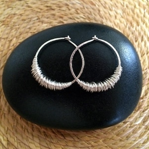 Small Sterling Silver Hoops Sleeper Hoops Huggie Hoop Earrings Hammered Wire Jewelry Bellanti Jewelry Hoops with Texture