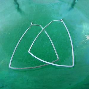 Sterling Silver Triangle Hoops Triangle Earrings Geometric Shape Earrings Hammered Wire Jewelry Lightweight Thin Hoops