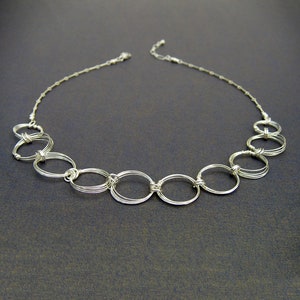 Elegant Silver Open Circles Necklace Silver Rings Necklace Silver Chain Necklace Wire Jewelry Necklace Bracelet Set image 1