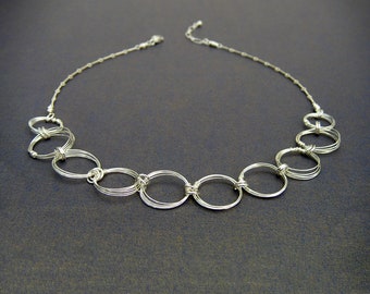 Elegant Silver Open Circles Necklace Silver Rings Magnetic Clasp Necklace Silver Chain Necklace Wire Jewelry Necklace Bracelet Set