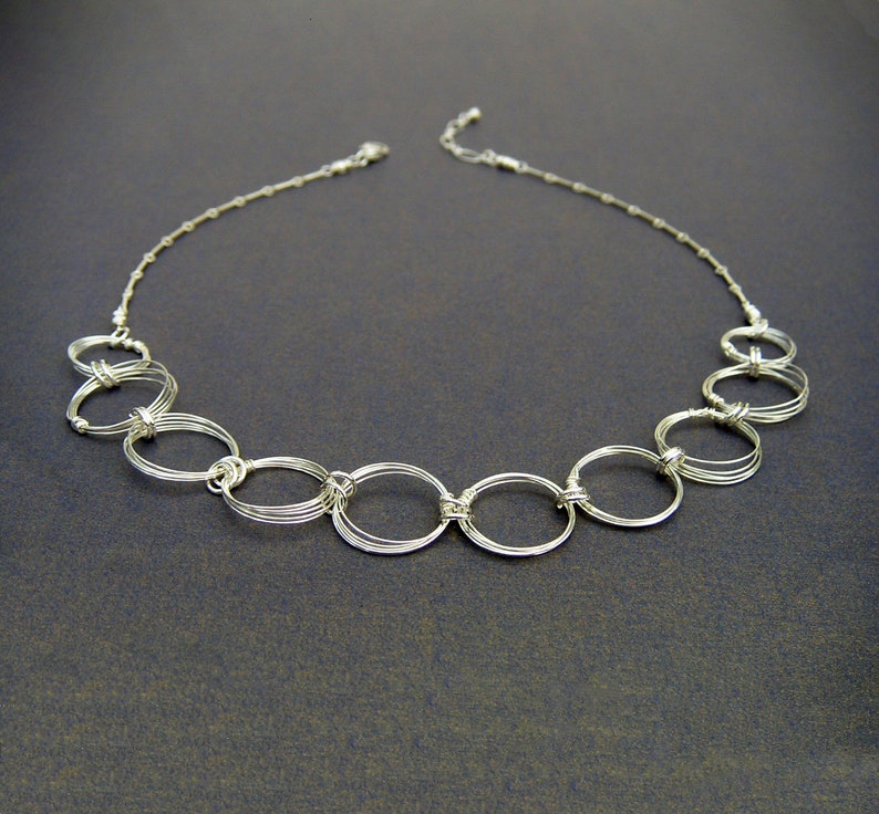 Elegant Silver Open Circles Necklace Silver Rings Necklace Silver Chain Necklace Wire Jewelry Necklace Bracelet Set image 1