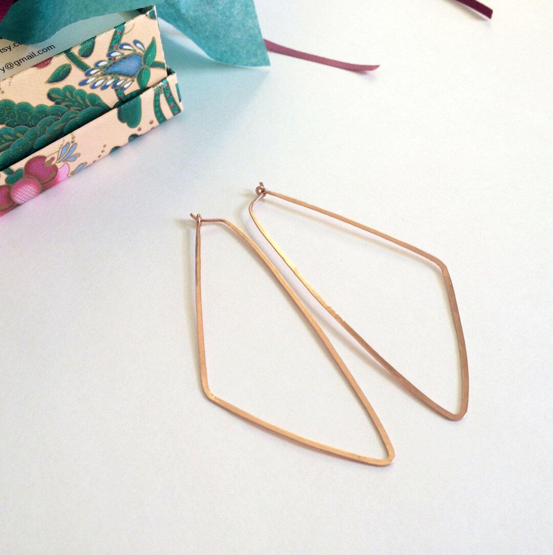 Long Rose Gold Triangle Hoops Triangle Earrings Geometric Statement ...