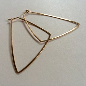 Gold Triangle Hoops 14k Gold Fill Triangle Earrings Geometric Hoops Hammered Gold Hoops Wire Jewelry Tribal Jewelry image 3