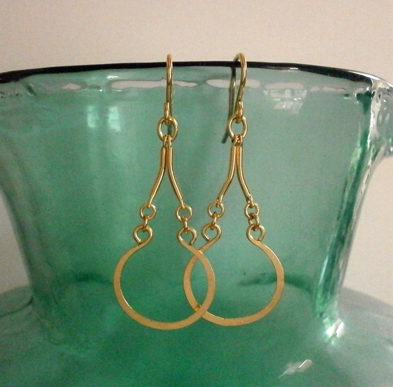 Small Gold Teardrop Earrings Open Circle Drop Earrings 14k Gold Fill
