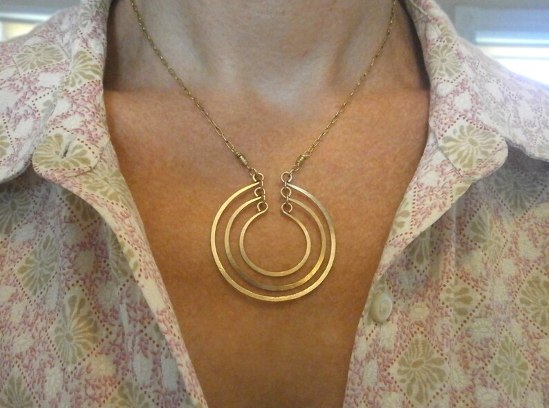 Gold Open Circles Pendant 3 Circles Necklace Layered Rings Pendant