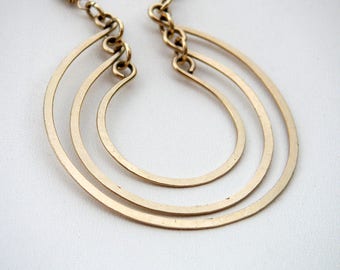 Gold Open Circles Pendant 3 Circles Necklace Layered Rings Pendant Hammered Wire Jewelry Gold Chain Necklace