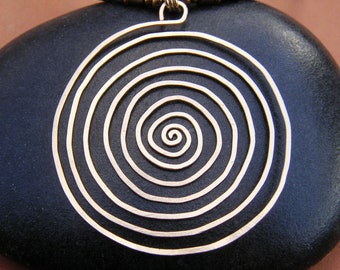 Large Gold Spiral Necklace - Spiral  Pendant - Labyrinth Necklace - Circle Necklace - Hammered Swirl Pendant - Meditation Jewelry